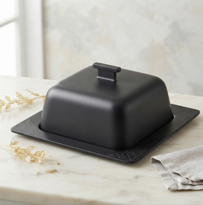 Beurrier carré avec couvercle, conservation de la fraîcheur, design minimaliste, beurrier en acier noir avec revêtement en poudre pour la cuisine - Product Image 1