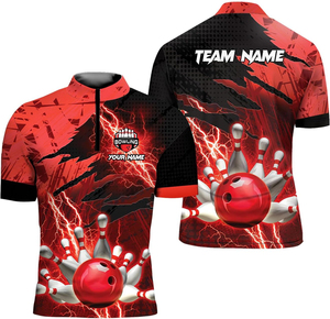 Maillots de bowling personnalisés imprimés sur mesure, col zippé, respirants, écologiques, sublimation, extensibles dans quatre sens, séchage rapide - Product Image 1