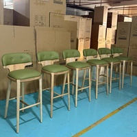 Tabouret de bar commercial en bois, rembourré en PU vert, avec dossier et repose-pieds, pour restaurant, café, bistrot, mobilier de bar