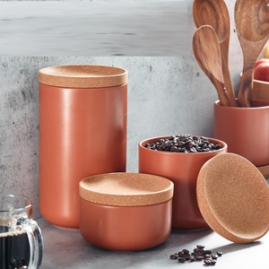 Matte Terracotta <b>Storage</b> Canister Cork Lid Airtight Seal Modern <b>Kitchen</b> Organizer Minimal Countertop <b>Storage</b> Solution - Product Image 3