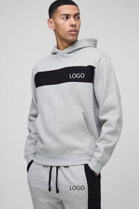 Custom Men’s Gray Tracksuit <b>Set</b> Color Block Hoodie <b>Jogger</b> Pants Matching Streetwear Casual Two Piece Sportswear - Product Image 4