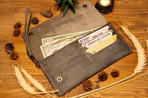 Cartera de cuero de estilo Vintage para mujer, larga, delgada, con cremallera, bolsillos de mano, cuero genuino, regalo de Navidad abierto para 2017 - Product Image 6