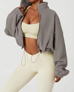 Sweat-shirt oversize en polaire pour femme, couleur unie, épaules tombantes, manches longues, col montant, coupe courte, style automne - Product Image 4