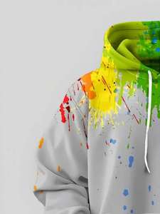 Sudadera con Capucha para Hombre, Diseño de Salpicaduras de Pintura Arcoíris, Felpa Francesa, Estampado Completo, Bolsillo Canguro, Logotipo Personalizado, Fabricante de Ropa Urbana - Product Image 5