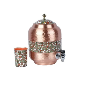 Hammered Copper Water <b>Dispenser</b> with Paisley Pattern and Tap for <b>Drinking</b> Water Storage and Serving 2-Piece Set - Product Image 1