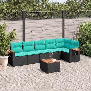 Set di divani da giardino in polyrattan nero da 7 pezzi con cuscini per i terrazzi statunitensi - Product Image 1