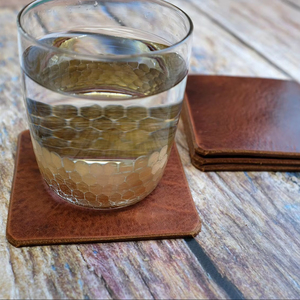 Genuine Leather Coasters Set of 4 Square Shape Cowhide Drink Mat Heavy Duty <b>Table</b> <b>Protector</b> for Home Office GLC-0034 - Product Image 1