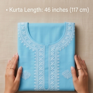 Traje de Algodón Organza Chikankari Azul Cielo para Mujer, Conjuntos de Trajes Elegantes para Mujer - Product Image 4