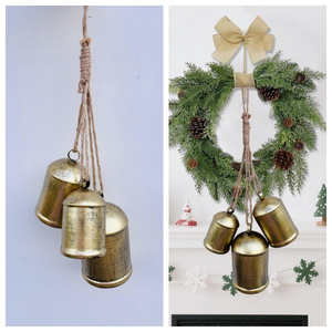 Clochettes de décoration de Noël, clochettes décoratives en métal avec corde en jute pour la décoration, ornement vintage en laiton fait main de style campagnard - Product Image 5