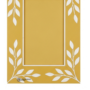 Cadre photo élégant fait main avec incrustation florale, cadre en bois de luxe avec incrustation d'os en jaune vif - Product Image 3