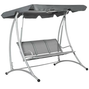 Dondolo a 3 posti regolabile grigio con supporto e tettuccio, sedia sospesa per interni/esterni per giardino e bordo piscina - Product Image 1
