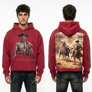 Sweat-shirt à capuche personnalisé rose corail pour homme, motif 'Undead Beach Party', style streetwear vintage vieilli, coupe oversize en coton - Product Image 3
