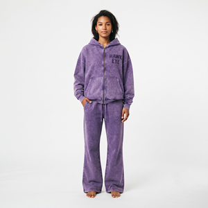 Wholesale Custom Women Tracksuit Trendy Acid Wash Track Suit Solid Color Cotton <b>Sweatpants</b> <b>Set</b> Two Piece Full Zip Manufacture - Product Image 4