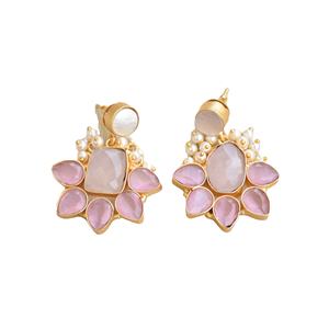 Boucles d'oreilles en laiton de style statement, boucles d'oreilles en pierre naturelle, texture laiton mat, hypoallergéniques, port sécurisé, qualité supérieure, prêtes pour le B2B - Product Image 2