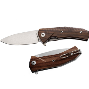 Couteaux pliants à manche en bois brun foncé avec lame en acier à pointe tombante, clip de poche en métal et poignée ergonomique pour une utilisation quotidienne - Product Image 2