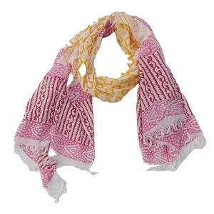 Versatile Women's Printed <b>Shawls</b> <b>Wraps</b> Scarves Yellow Pink Block Print 100% Cotton Soft Texture Fabric Fashionable Affordable - Product Image 3