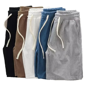 <b>Men</b> Solid Front Waffle Texture Casual Shorts High Elastic Waist Drawstring Lightweight Summer Lounge Breathable Cotton Blend - Product Image 2