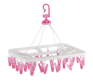 32 Clip Square <b>Clothes</b> <b>Drying</b> <b>Rack</b> With 32 Pink Clips Hook Type Plastic Hanger For Laundry Room Durable <b>Foldable</b> Design - Product Image 2