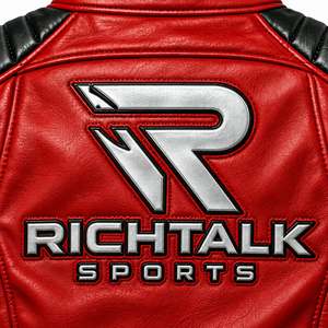 Blouson de moto pour homme en cuir véritable rouge respirant, col montant, fermeture éclair frontale, coupe-vent, style streetwear, idéal pour le printemps - Product Image 5