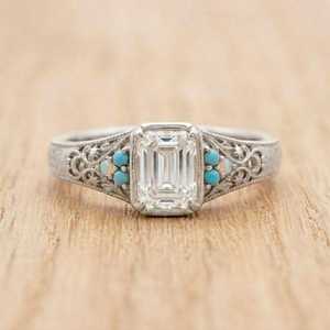 IGI Certified Emerald Brilliant Lab Grown Diamond Solitaire Engagement Ring 10K 14K 18K Solid Gold Color DEF VS Vintage Filigree - Product Image 3