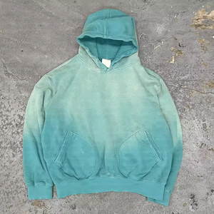 Sweat à capuche bleu zippé en molleton vierge, personnalisable, effet délavé vintage, épais, à épaules tombantes, coupe oversize, 80% coton 20% polyester - Product Image 1