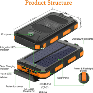 Portable 10000mAh Solar Charger Power Bank with Wireless Fast <b>Charging</b> USB <b>C</b> Waterproof Battery Pack for Cell Phones - Product Image 2