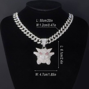 Joyería Hip Hop: Colgantes de Gengar con Pedrería, Collares de Cadena Cubana, Gargantillas Personalizables con Colgante de Gengar Fantasma Iced Out y Pedrería - Product Image 1