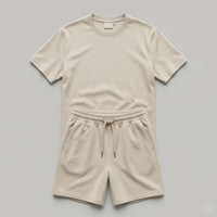 Conjunto Deportivo de Verano para Hombre, Transpirable y de Alta Calidad, Color Leche de Avena, Estilo Urbano Informal, Camiseta de Manga Corta con Cuello Redondo