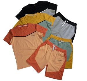 Conjunto de dos piezas de moda para hombre: camiseta de algodón con bloques de color y pantalones cortos de elastano, personalizable con LOGO. Ver reseñas. - Product Image 1