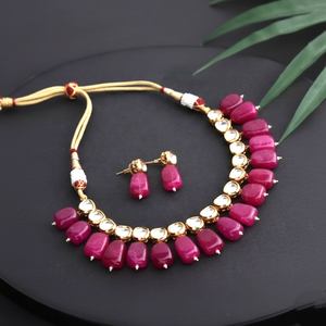Conjunto de collar y aretes de lujo estilo bohemio con cuarzos y Kundan, chapado en oro, joyería tradicional india para novias, bodas, unisex. - Product Image 5