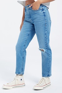 Jeans de Mezclilla Azul Desgastados de Cintura Alta para Mujer, Estilo Casual, Corte Regular, Pantalones de Mujer hasta el Tobillo - Product Image 4