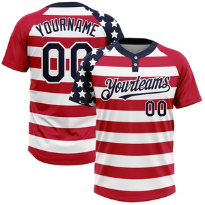Venta al por Mayor Directa de OMMIZ INDUSTRY, Jersey de Softbol Unisex Personalizado con Bandera Americana 3D Blanca, Azul Marino y Roja, de Dos Botones - Product Image 1