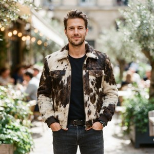 Handmade Genuine Cowhide Hair on Leather Plaid Hooded Motorcycle Western <b>Summer</b> <b>Jacket</b> for <b>Men</b> Vintage Cowboy Bomber Gift - Product Image 1