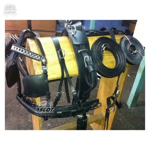 Premium quality <b>Leather</b> Single Horse Driving <b>Harness</b> set with brass studs black brown - Product Image 6