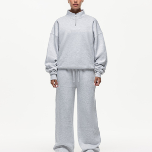 Ensemble de sweat-shirt gris à col montant et manches longues pour femme, coupe ample, décontracté, 2 pièces, jogging en coton tricoté, à porter toute l'année - Product Image 6