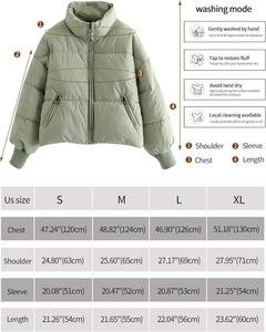Women's Olive Green Quilted Puffer <b>Jacket</b> Full Sleeve Stand Collar Zipper Closure Winter Warm Coat Thick Polyester Wadding - Product Image 5