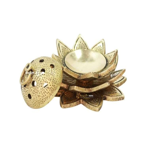 Handcrafted brass multi-slot incense stick holder stand with <b>side</b> curved handle, available at wholesale prices. - Product Image 2