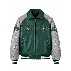 Blouson en cuir vert personnalisé pour hommes, style vintage, en cuir de vachette, imperméable, respirant, séchage rapide, vente en gros OEM, faible MOQ - Product Image 1