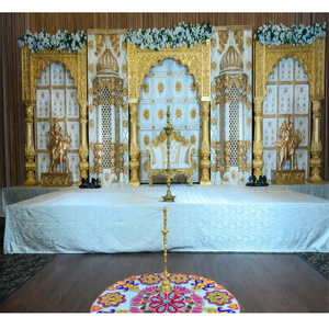 Plus grande scène de spectacle en fibre pour mariage indien du sud, réception de mariage juif et indien, et aménagement de scène de mariage musulman d'inspiration marocaine - Product Image 1