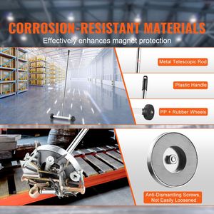 Raccoglitore Magnetico Telescopico da 15 Pollici con Manico Regolabile, Capacità 8 Libbre, Ruote per Spazzare Pavimenti, Spazzatrice Magnetica - Product Image 3