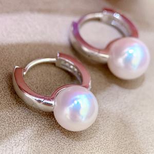 Hot Selling S925 Pure Silver Ice Queen <b>Hoop</b> <b>Earrings</b> 10-11MM Pearl Diameter <b>Fine</b> Jewelry - Product Image 2
