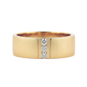 Wholesale <b>Brushed</b> Band 10K 14K Solid Gold Minimalist Strip Ring IGI Certified <b>Round</b> Lab Created Diamond Three Stone Diamond Band - Product Image 1