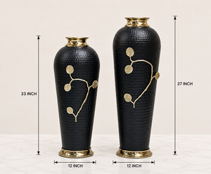 Jarrón de Piso de Aluminio Negro Moderno de Lujo, Diseño de Hojas Doradas, Hecho a Mano, Latón de Alta Calidad, Hierro Resistente al Óxido, para Bodas y Regalos de Inauguración - Product Image 2
