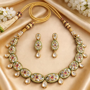 High Quality Gold Plated Zircon Ethnic Necklace Set Custom Girls Stylish Everyday Wear Wedding <b>Gift</b> Party Sample Making Service - Product Image 1