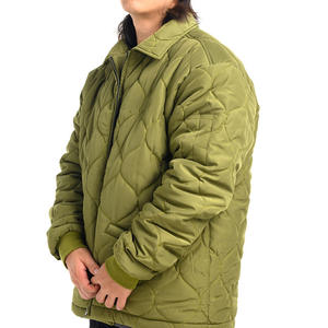 Chaqueta Acolchada Verde Oliva para Hombre, Cuello Camisero, Cierre de Cremallera, Color Sólido Informal, Material de Poliéster, Ropa de Invierno, Corte Holgado - Product Image 2