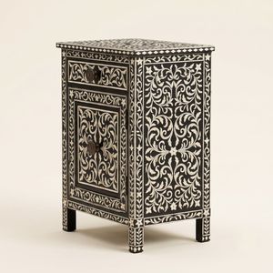 Table de chevet noire en os incrusté, 1 tiroir, faite à la main, motif floral, meuble de chambre de luxe indien incrusté - Product Image 3