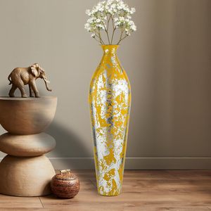 Vase à fleurs en métal de couleur jaune avec points noirs, design tendance pour la décoration de la maison, nouveaux modèles, décoration de table, disponible au meilleur prix - Product Image 6
