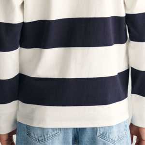 เสื้อโปโลผู้ชายแขนยาวลายทางถักนิตติ้งลำลองสีน้ำเงินลายขาวทรงปกติ - Product Image 5