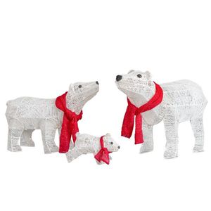 Set Famiglia di Orsi Polari 3D Illuminati 30cm, Decorazioni Natalizie Pre-Illuminate con 190 Luci LED Bianco Caldo per Esterni - Product Image 1