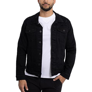 Men's Black <b>Denim</b> Jacket Casual Turn-down Collar Single Breasted Regular Fit Washed Cotton <b>Material</b> Autumn Wea - Product Image 1
